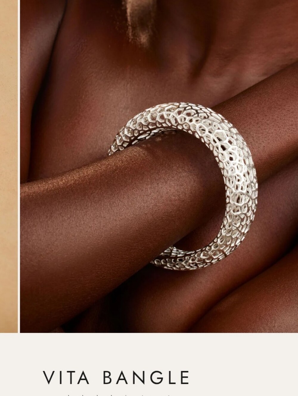 Vita Khoi Bangle Silver Textured Statement Bracelet-EXTENDED